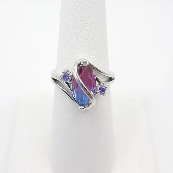 Marquise Rainbow Tourmaline Twist Ring Purple Pink Blue - Picture 3 of 4